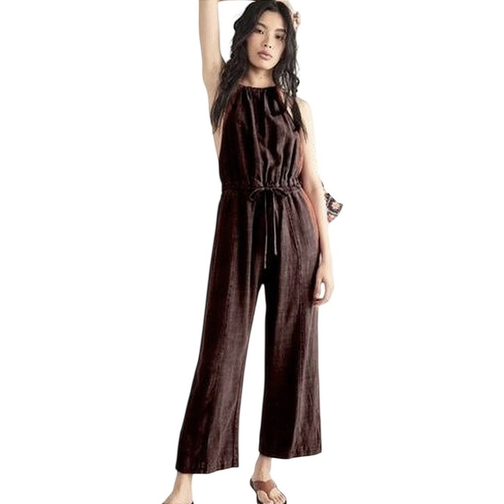Free People Brown Sleeveless Wide-Leg Jumpsuit